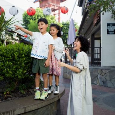 Family hangs out in vibrant Little Tokyo.
