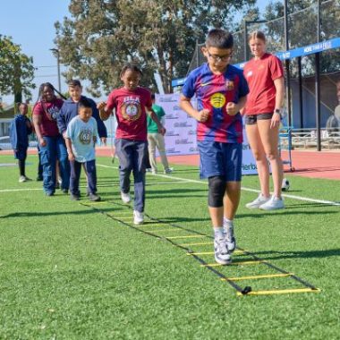 Children participating in soccer drills during the Goals for Good youth soccer event hosted by Boys & Girls Clubs of Metro Los Angeles and Herbalife in South Los Angeles.