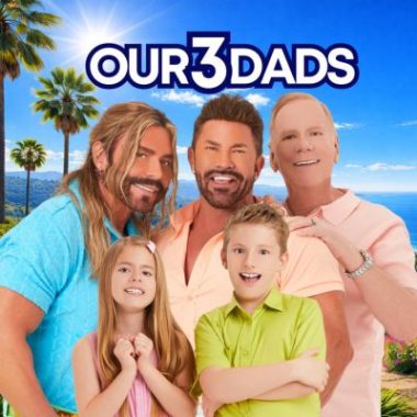 Three dads and their twins pose in front of their West Hollywood home.